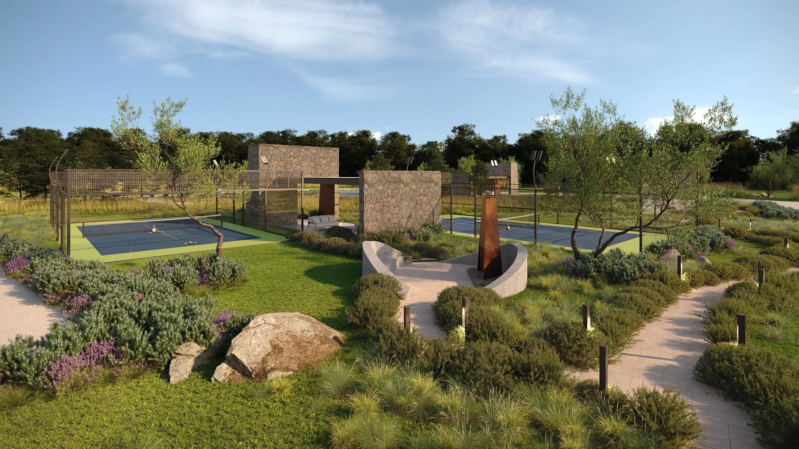 Sports park with pickleball and tennis courts